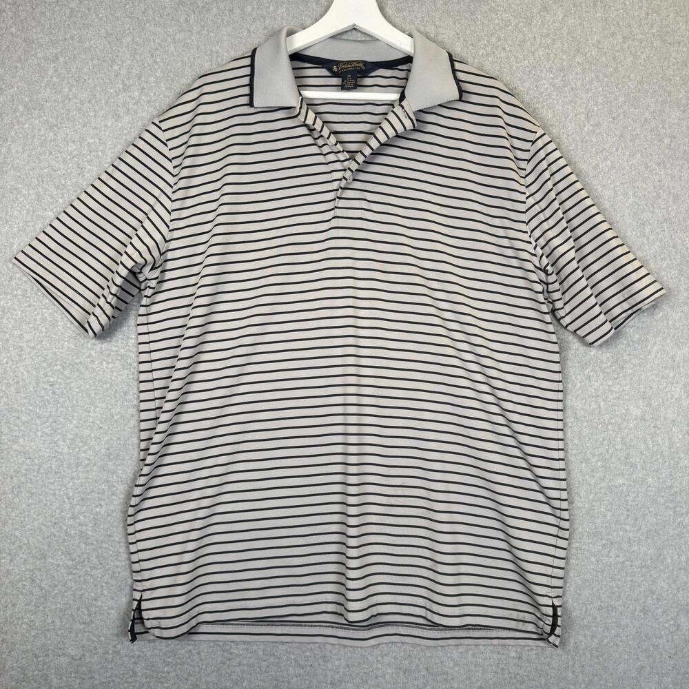 Brooks Brothers Men's Size XL Blue White Striped Short Sleeve Polo Shirt Stretch